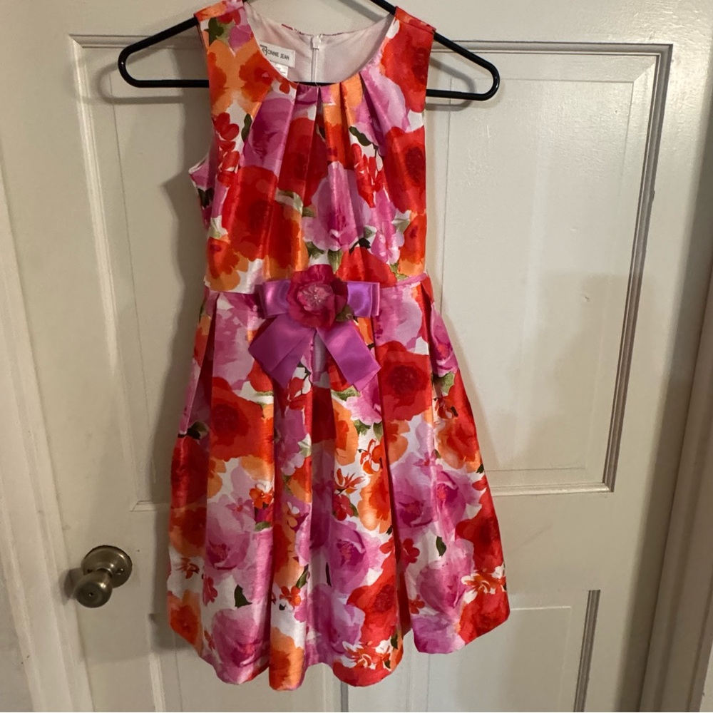 Bonnie Jean Red and Pink Floral Dress with Bow